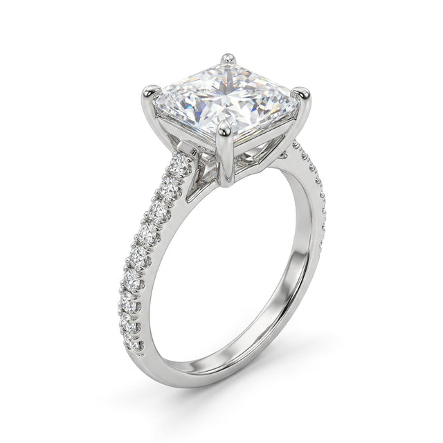 Solitaire Pavé Princess Engagement Ring (3.03 ct. tw.) in 18K White Gold