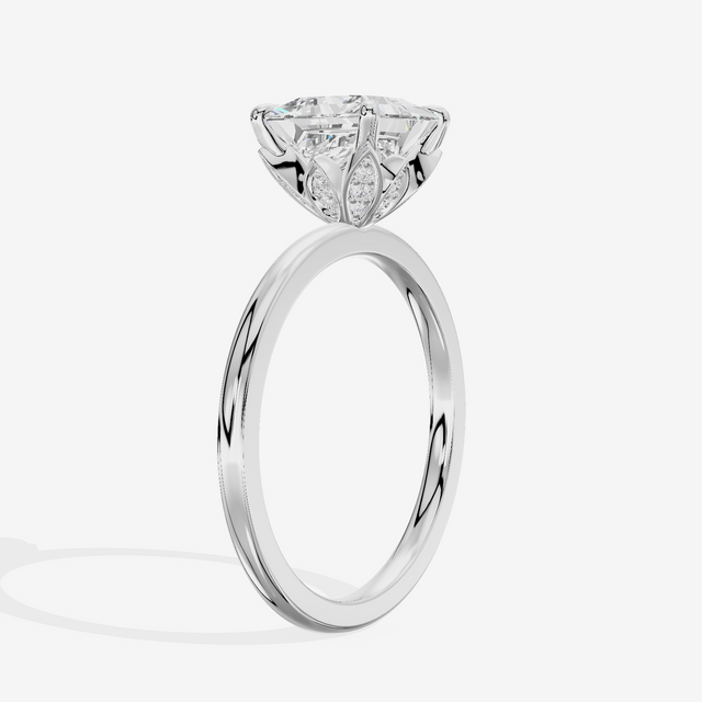 Whispered Vowsae Princess Engagement Ring with Side Stones (1/15 ct. tw.) in 18K White Gold