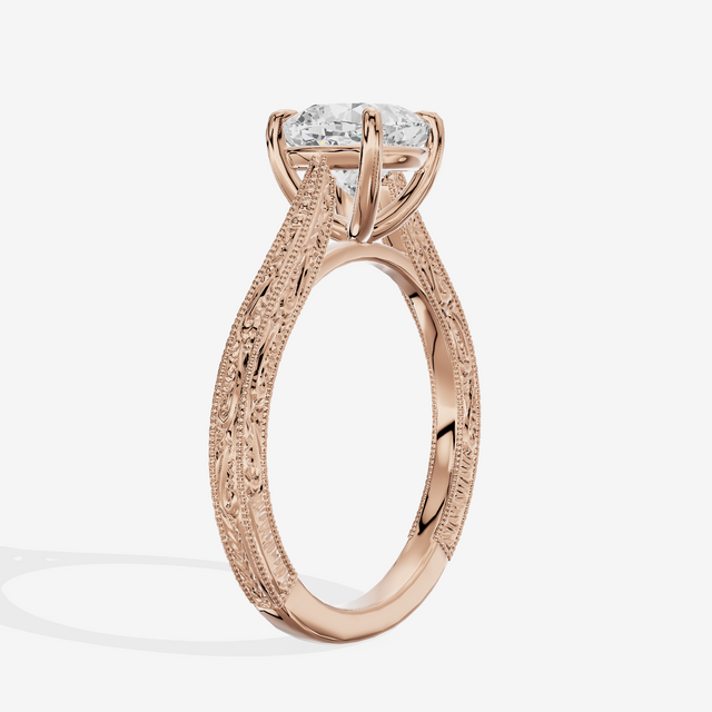 Vintage Vowsae Cushion Engagement Ring in 14K Rose Gold