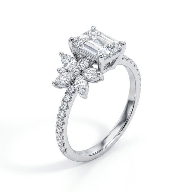 Cluster Pavé Emerald Engagement Ring (1.06 ct. tw.) in 18K White Gold
