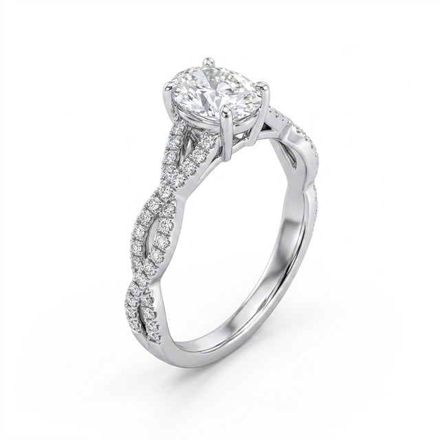 Solitaire Twist Oval Engagement Ring (1.1 ct. tw.) in 18K White Gold