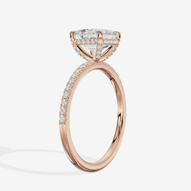 Bowed Sincere Asscher Engagement Ring with Side Stones (1/4 ct. tw.) in 14K Rose Gold