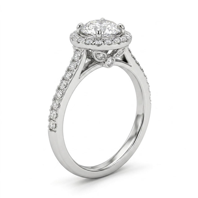 Cathedral Halo Pavé Round Engagement Ring (1.02 ct. tw.) in 18K White Gold