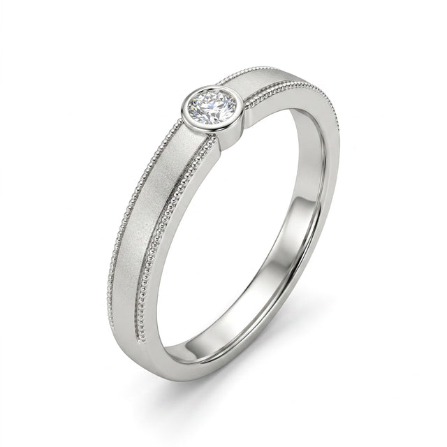 Low Profile Vintage Milgrain Round Wedding Band (1/10 ct.) in 18K White Gold