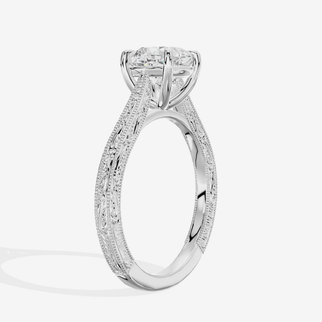 Vintage Vowsae Cushion Engagement Ring in 14K White Gold