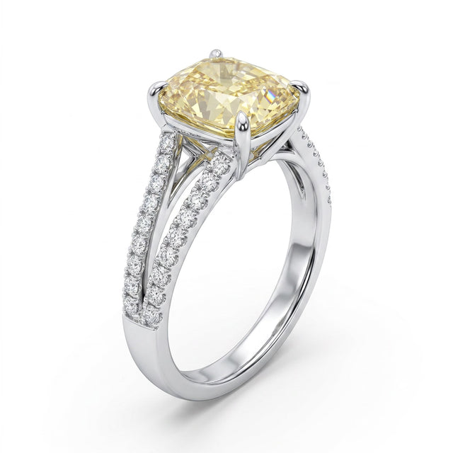 Solitaire Split Shank Cushion Engagement Ring (2.08 ct. tw.) in 18K White Gold