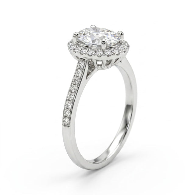 Halo Pavé Oval Engagement Ring (1.36 ct. tw.) in 18K White Gold
