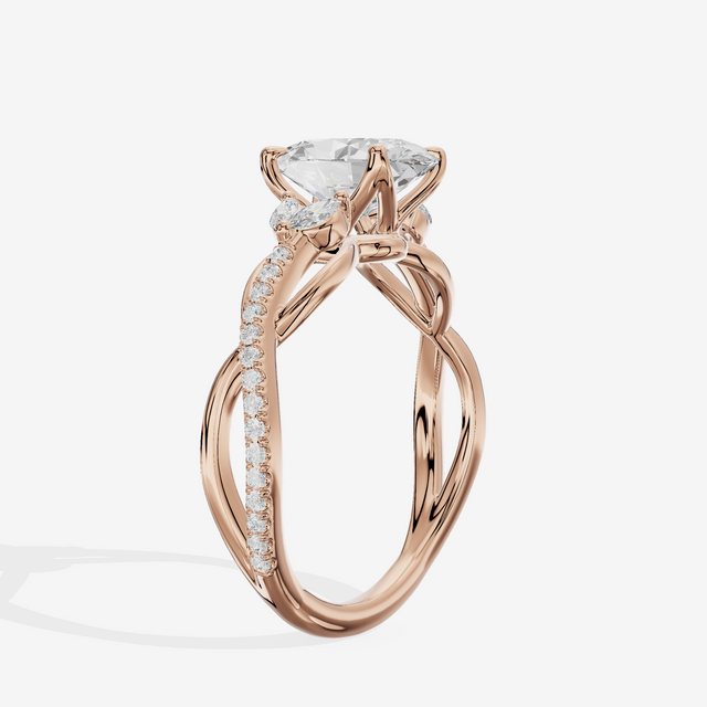 Lustrous Vowsae Oval Engagement Ring with Side Stones (1/5 ct. tw.) in 18K Rose Gold