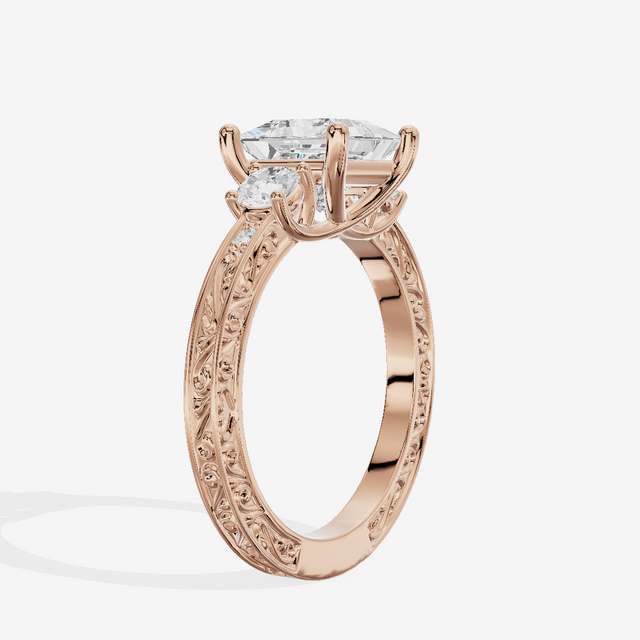 Triade Engraved Princess Three Stone Engagement Ring (1/3 ct. tw.) in 18K Rose Gold