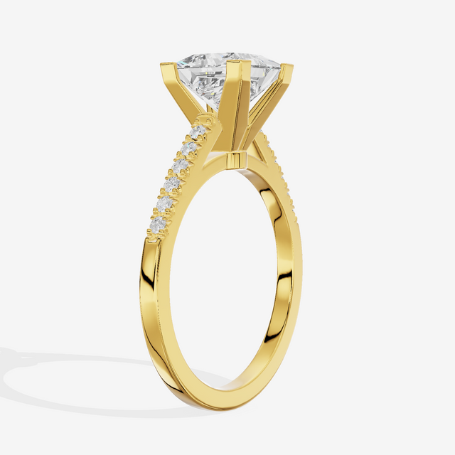 Sworn Vowsae Princess Engagement Ring with Side Stones (1/10 ct. tw.) in 18K Yellow Gold