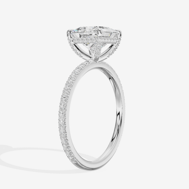 Lustrous Sincere Princess Engagement Ring with Side Stones (1/3 ct. tw.) in 14K White Gold