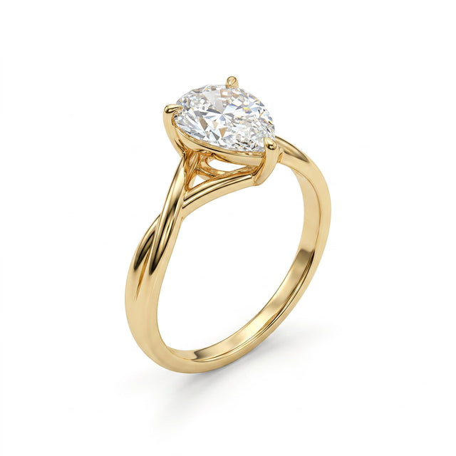 Solitaire Twist Pear Engagement Ring (1.02 ct.) in 14K Yellow Gold