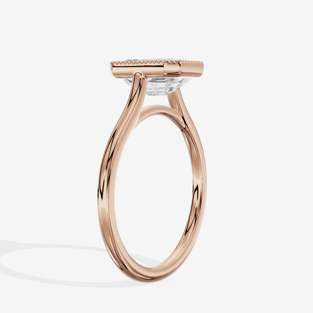 Modern Coeurine 1.5mm Emerald Bezel Engagement Ring in 14K Rose Gold