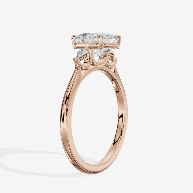 Petite Sincere Three Stone Asscher Engagement Ring (1/15 ct. tw.) in 18K Rose Gold