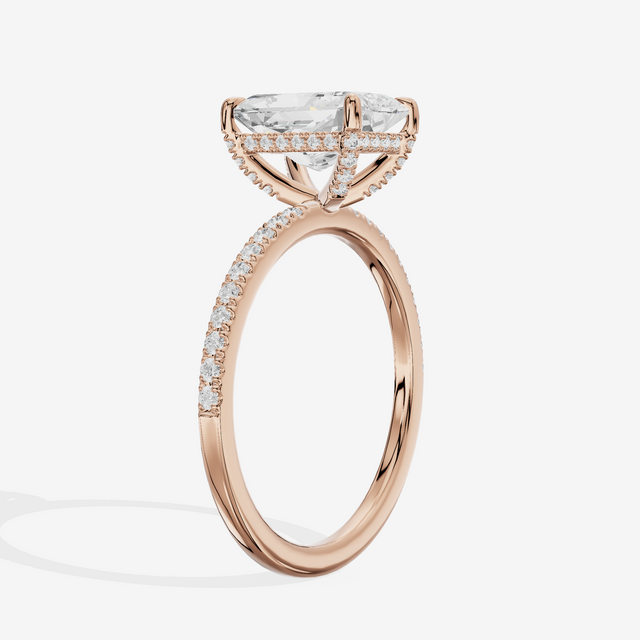 Bowed Sincere Radiant Engagement Ring with Side Stones (1/4 ct. tw.) in 14K Rose Gold