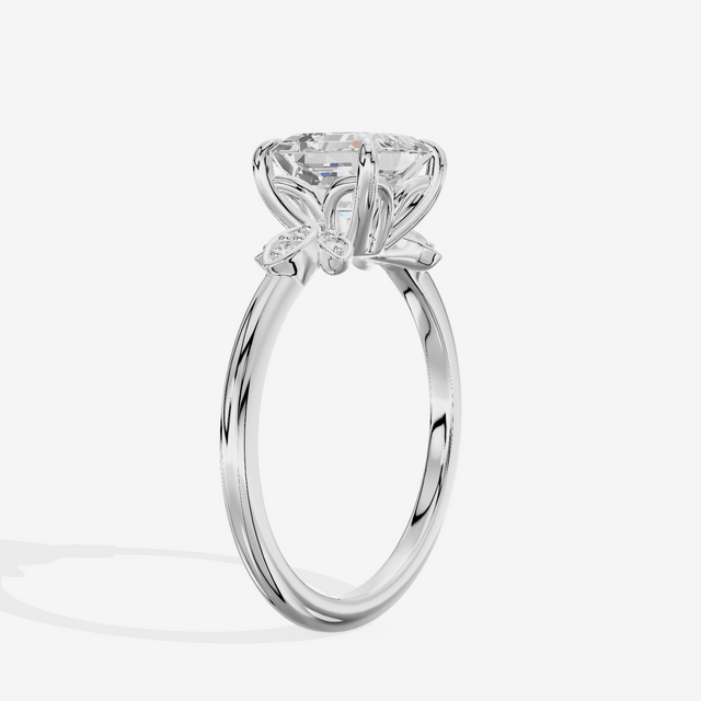Trellise Asscher Engagement Ring with Side Stones (1/20 ct. tw.) in 14K White Gold