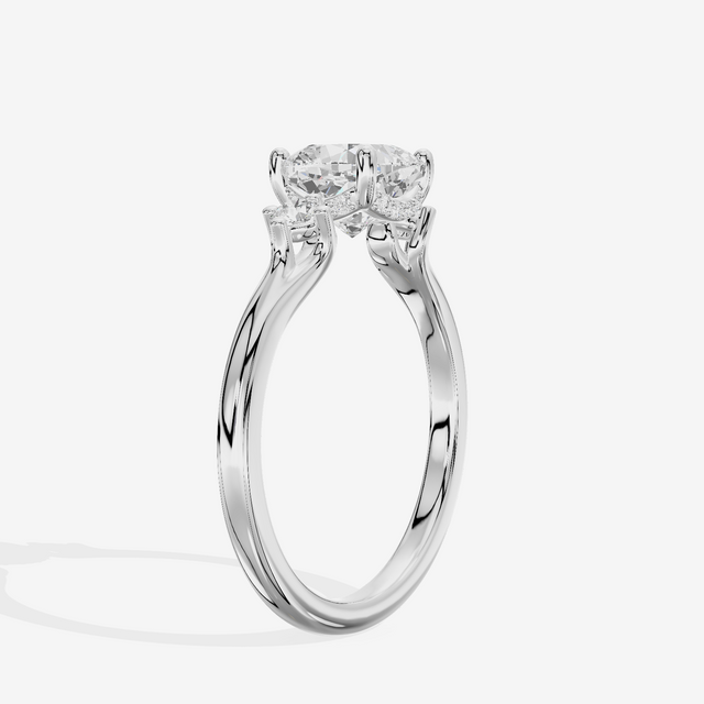 Sincere Three Stone Cushion Engagement Ring (1/6 ct. tw.) in 18K White Gold
