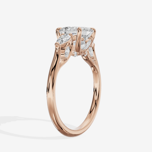 Classic Vowsae Three Stone Asscher Engagement Ring (3/5 ct. tw.) in 14K Rose Gold