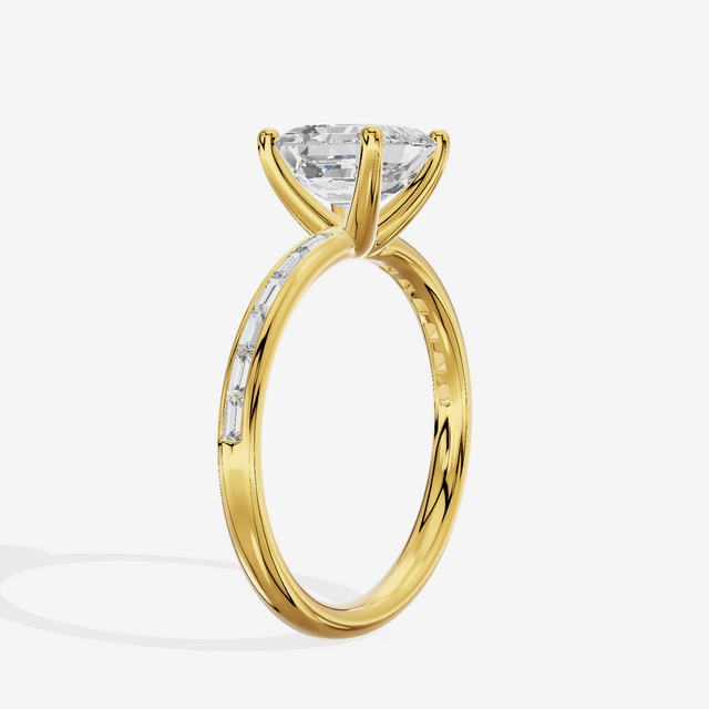 Tender Sincere Asscher Engagement Ring with Side Stones (1/6 ct. tw.) in 18K Yellow Gold