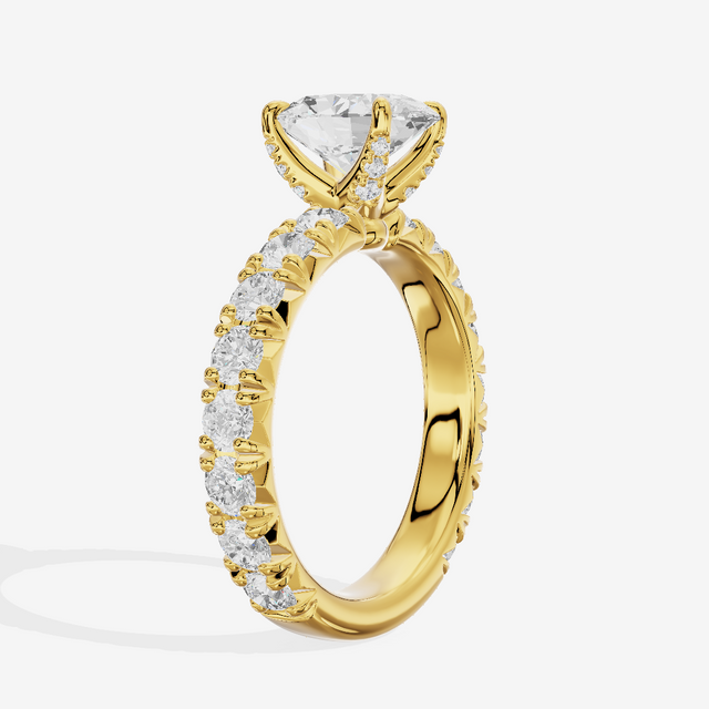 Crowned Sincere Oval Engagement Ring with Side Stones (3/4 ct. tw.) in 14K Yellow Gold