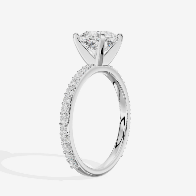 Petite Trellise Cushion Engagement Ring with Side Stones (1/3 ct. tw.) in 18K White Gold