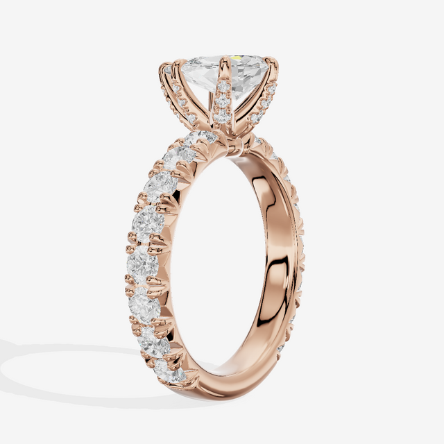Crowned Sincere Pear Engagement Ring with Side Stones (3/4 ct. tw.) in 18K Rose Gold