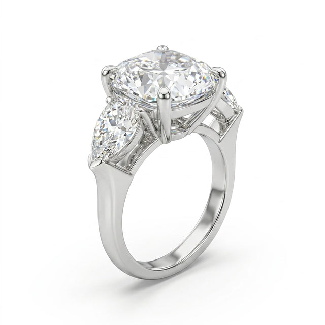 Cathedral Three Stone Heart Engagement Ring (13.14 ct. tw.) in Platinum