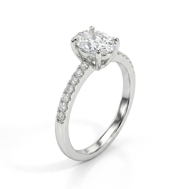 Solitaire Pavé Oval Engagement Ring (1.08 ct. tw.) in 18K White Gold