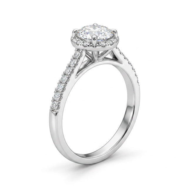 Halo Pavé Round Engagement Ring (1/2 ct. tw.) in 18K White Gold