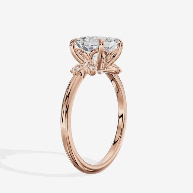 Trellise Asscher Engagement Ring with Side Stones (1/20 ct. tw.) in 18K Rose Gold