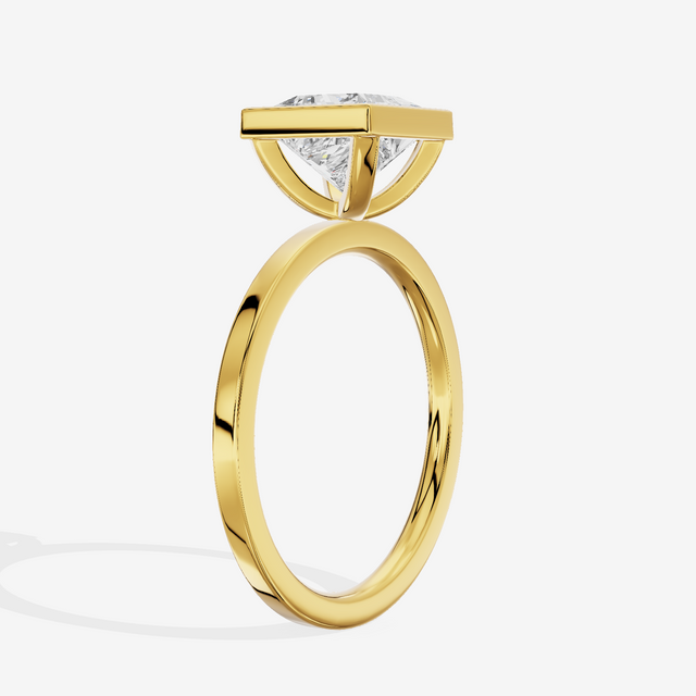 One of One Classic 1.5mm Princess Bezel Engagement Ring in 18K Yellow Gold
