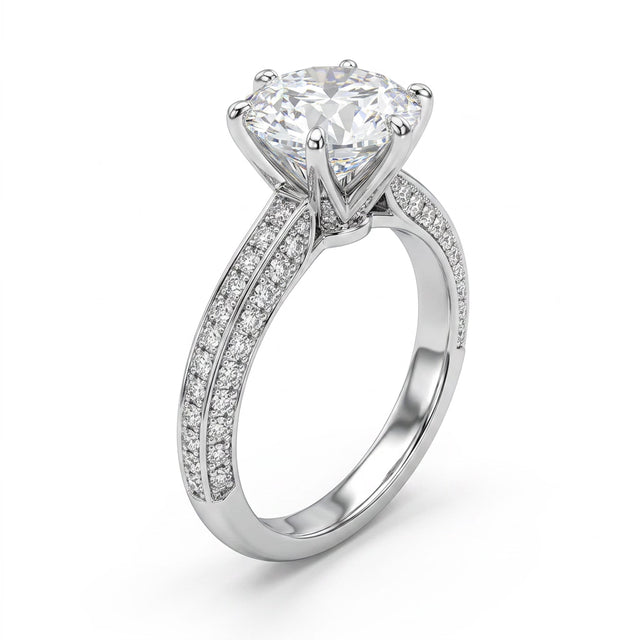 Cathedral Pavé Round Engagement Ring (3.23 ct. tw.) in Platinum