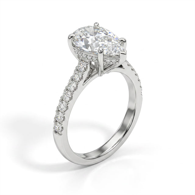 Solitaire Pavé Pear Engagement Ring (5 ct. tw.) in 18K White Gold