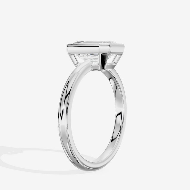 Tensare Bezel 2mm Emerald Solitaire Engagement Ring in 18K White Gold