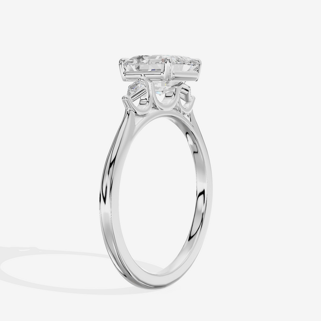 Petite Sincere Three Stone Asscher Engagement Ring (1/15 ct. tw.) in 18K White Gold