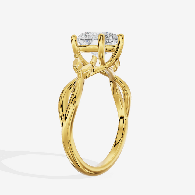 Modern Sincere Heart Engagement Ring with Side Stones in 14K Yellow Gold