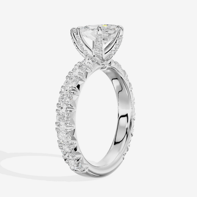 Crowned Sincere Pear Engagement Ring with Side Stones (3/4 ct. tw.) in 18K White Gold