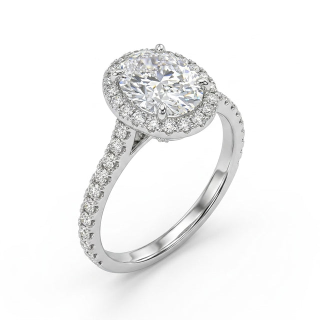 Halo Pavé Oval Engagement Ring (1.03 ct. tw.) in 18K White Gold