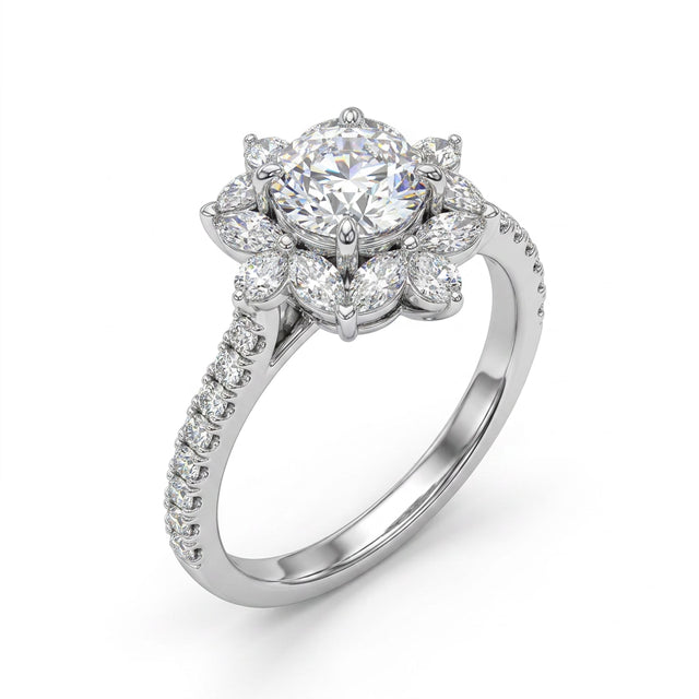 Halo Pavé Round Engagement Ring (1.51 ct. tw.) in Platinum