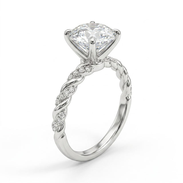 Cathedral Solitaire Twist Round Engagement Ring (3.12 ct. tw.) in Platinum