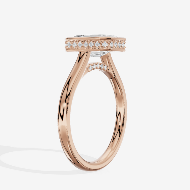 Sincere Hidden Halo Emerald Engagement Ring (1/6 ct. tw.) in 14K Rose Gold