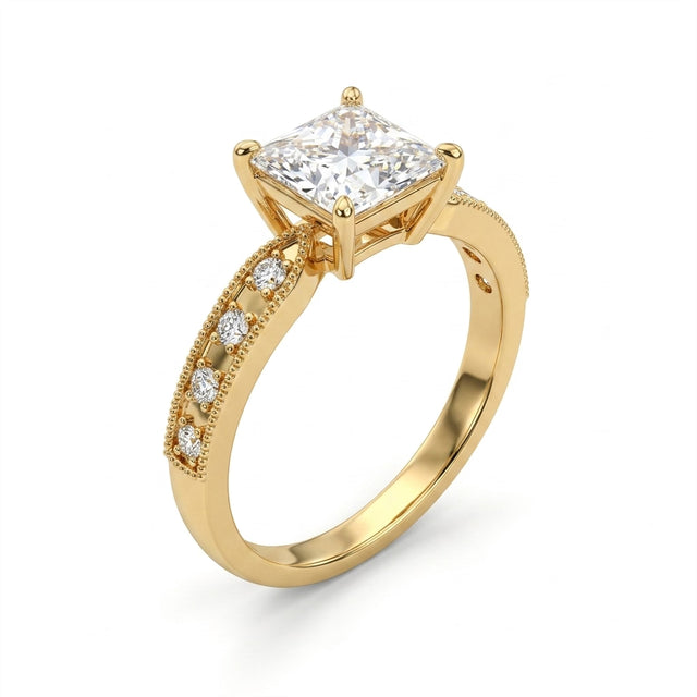 Solitaire Pavé Princess Engagement Ring (1.05 ct. tw.) in 18K Yellow Gold