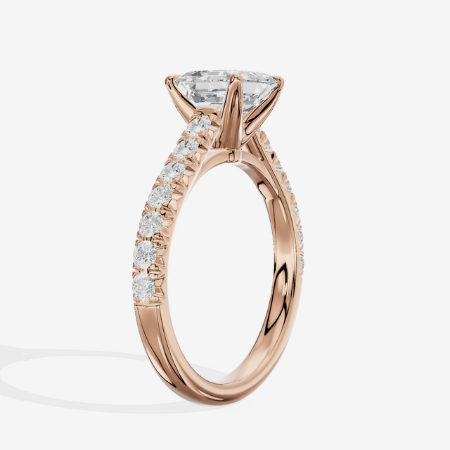 Whispered Sincere Asscher Engagement Ring with Side Stones (2/5 ct. tw.) in 18K Rose Gold
