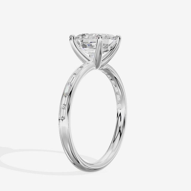 Tender Sincere Asscher Engagement Ring with Side Stones (1/6 ct. tw.) in 18K White Gold