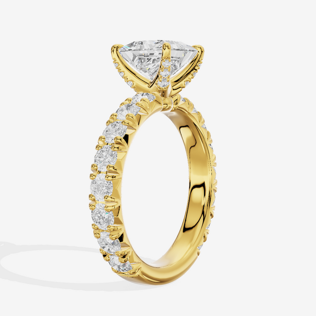 Crowned Sincere Princess Engagement Ring with Side Stones (3/4 ct. tw.) in 18K Yellow Gold