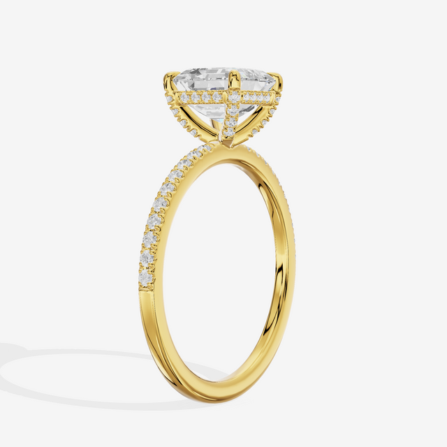 Bowed Sincere Asscher Engagement Ring with Side Stones (1/4 ct. tw.) in 14K Yellow Gold