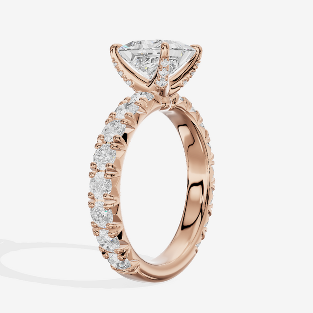 Crowned Sincere Princess Engagement Ring with Side Stones (3/4 ct. tw.) in 18K Rose Gold