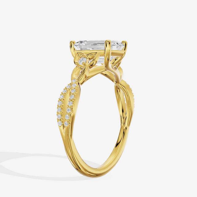 Luxe Sincere Emerald Engagement Ring with Side Stones (1/10 ct. tw.) in 18K Yellow Gold