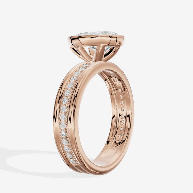 Belovae Bezel Pear Engagement Ring with Side Stones (1/4 ct. tw.) in 14K Rose Gold