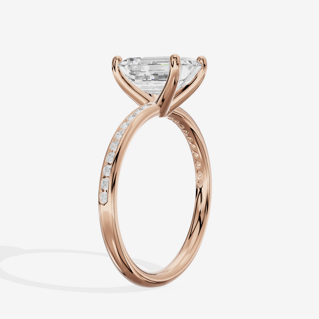 Classic Trellise Emerald Engagement Ring with Side Stones (1/8 ct. tw.) in 18K Rose Gold
